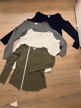 Waffle Knit Cold-Shoulder Top - Olive, Cream, Gray, Navy